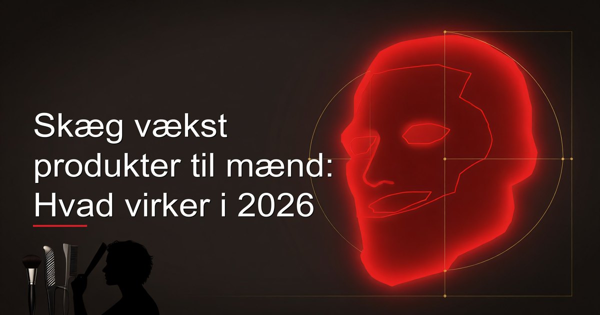 Mand undersøger skæg vækst produkter inklusive olier, serum og en dermaroller