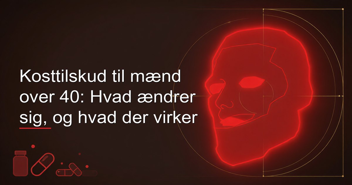 Kosttilskud til mænd over 40 — D-vitamin, omega-3, magnesium og andre målrettede næringsstoffer arrangeret på en ren overflade