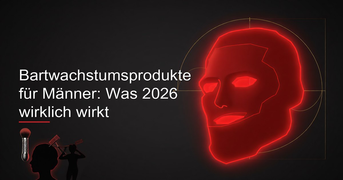 Mann untersucht Bartwachstumsprodukte einschließlich Öle, Seren und einen Dermaroller