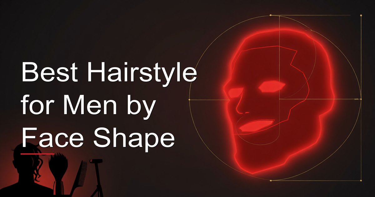 Men's hairstyle guide showing different haircut styles matched to face shapes