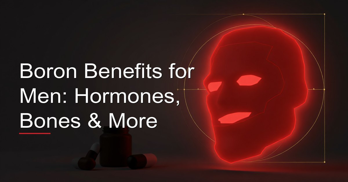 Boron supplement capsules and boron-rich foods illustrating boron benefits for men