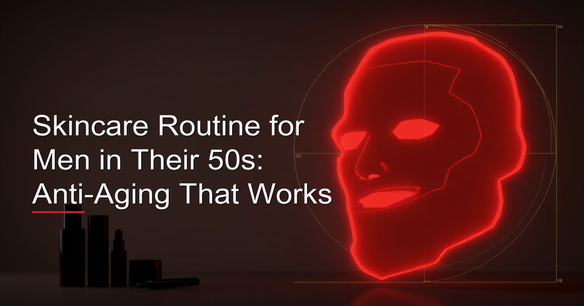 Mature man in his 50s applying anti-aging skincare products