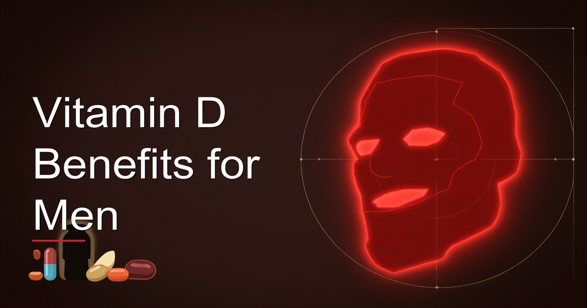 Vitamin D supplement capsules and sunlight illustrating vitamin D benefits for men