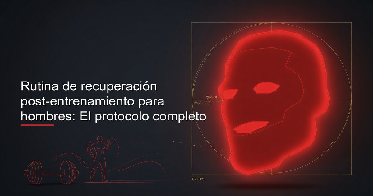 Rutina de recuperación post-entrenamiento para hombres: protocolo completo que muestra timing de nutrición, optimización del sueño, recuperación activa, stack de suplementos y cronología de recuperación