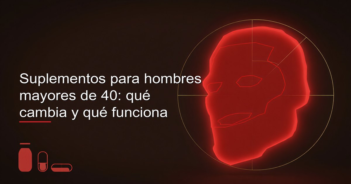 Suplementos para hombres mayores de 40 — vitamina D, omega-3, magnesio y otros nutrientes específicos dispuestos sobre una superficie limpia