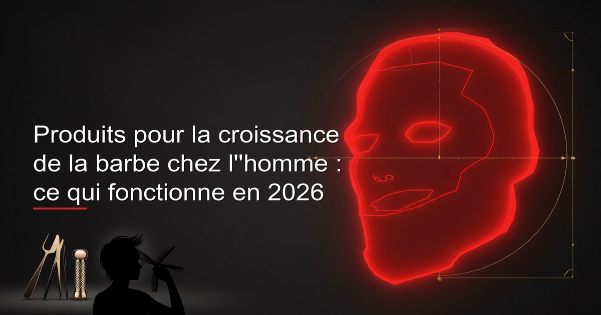 Homme examinant des produits pour la croissance de la barbe, notamment des huiles, des sérums et un dermaroller