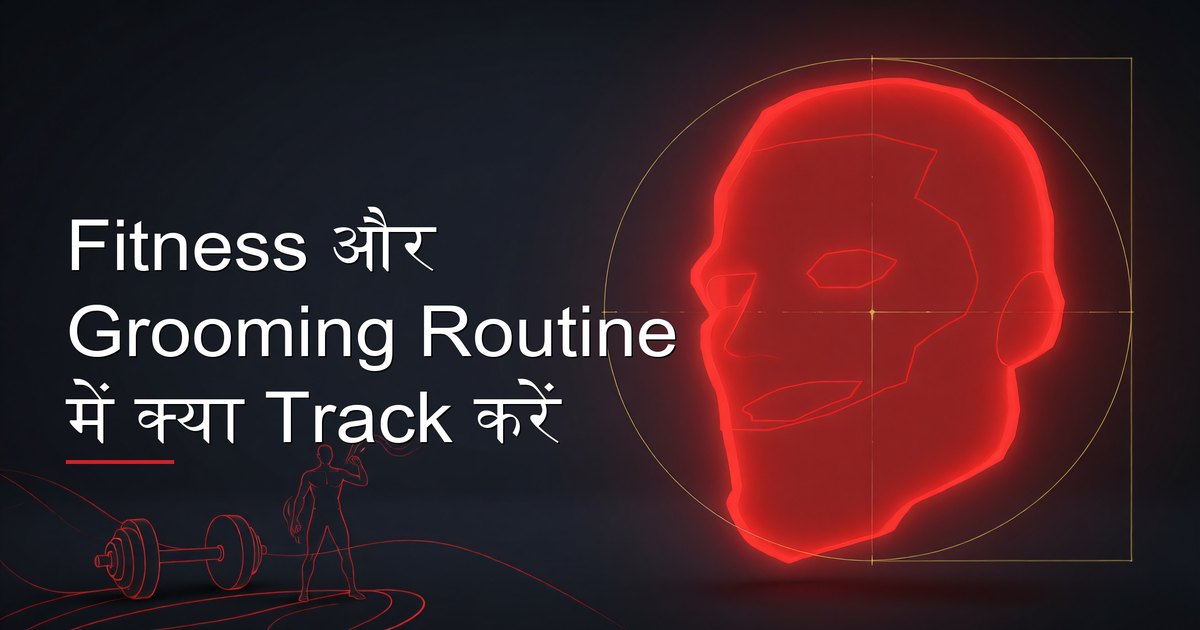 एक पुरुष daily routine में fitness और grooming habits track करते हुए