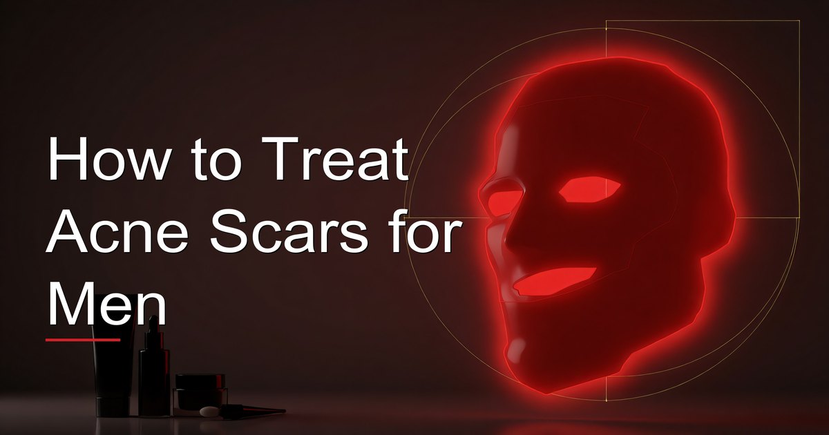 Man examining his skin in the mirror, checking the progress of acne scar treatment