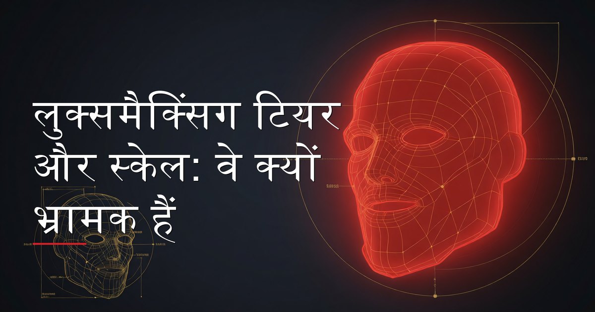 स्क्रीन पर लुक्समैक्सिंग टियर चार्ट देखता हुआ व्यक्ति
