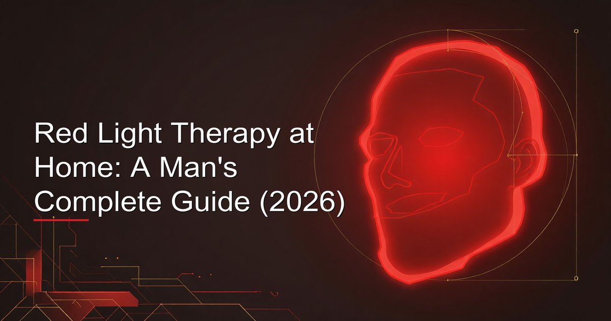 अपनी skincare दिनचर्या के हिस्से के रूप में घर पर red light therapy पैनल उपयोग करता पुरुष