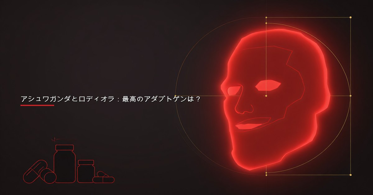 アシュワガンダとロディオラのサプリメントを示す男性向けの比較イメージ