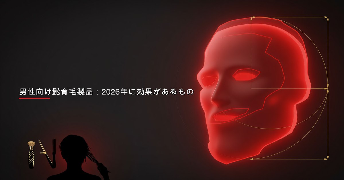 オイル、セラム、dermarollerなどの髭育毛製品を手に取って確認する男性