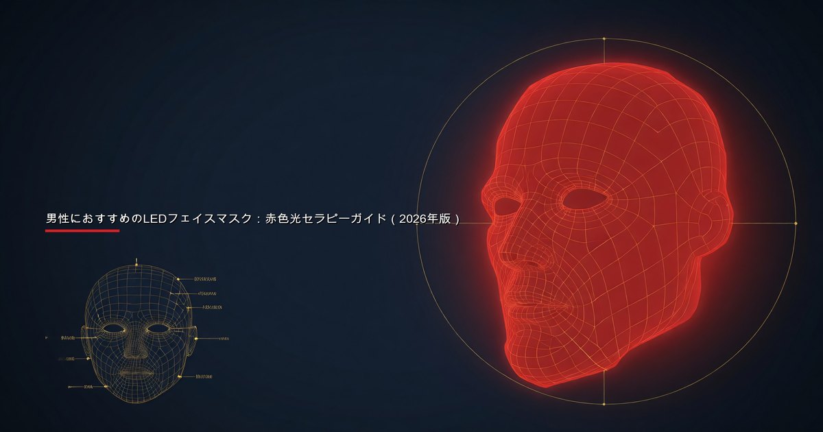 スキンケアルーティンの一環としてLED光セラピーフェイスマスクを着用する男性