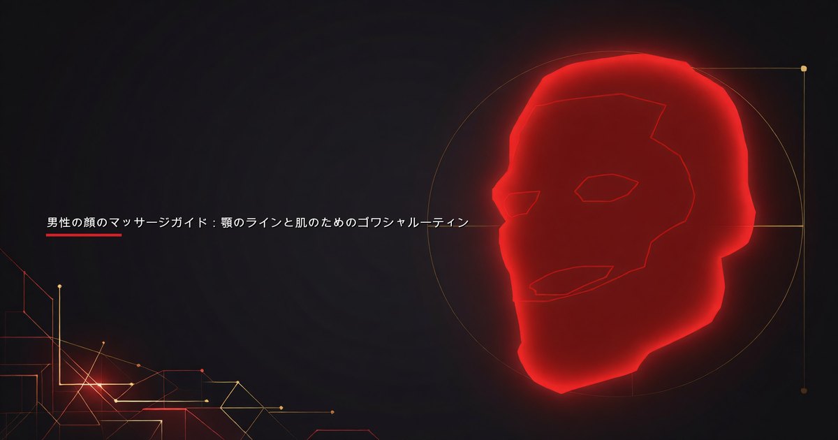 ヒスイの石のツールを使って顎のラインにゴワシャ顔のマッサージを行う男性