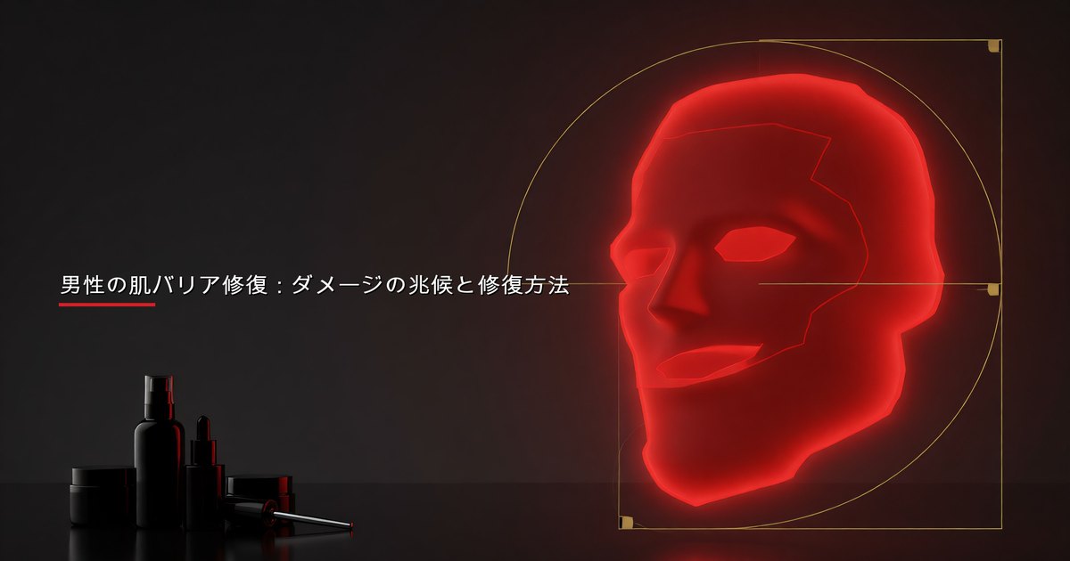 男性が鏡で肌バリアのダメージ兆候を確認している様子