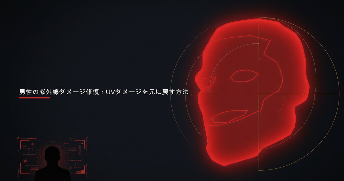 男性が鏡で紫外線ダメージを受けた肌を確認している様子