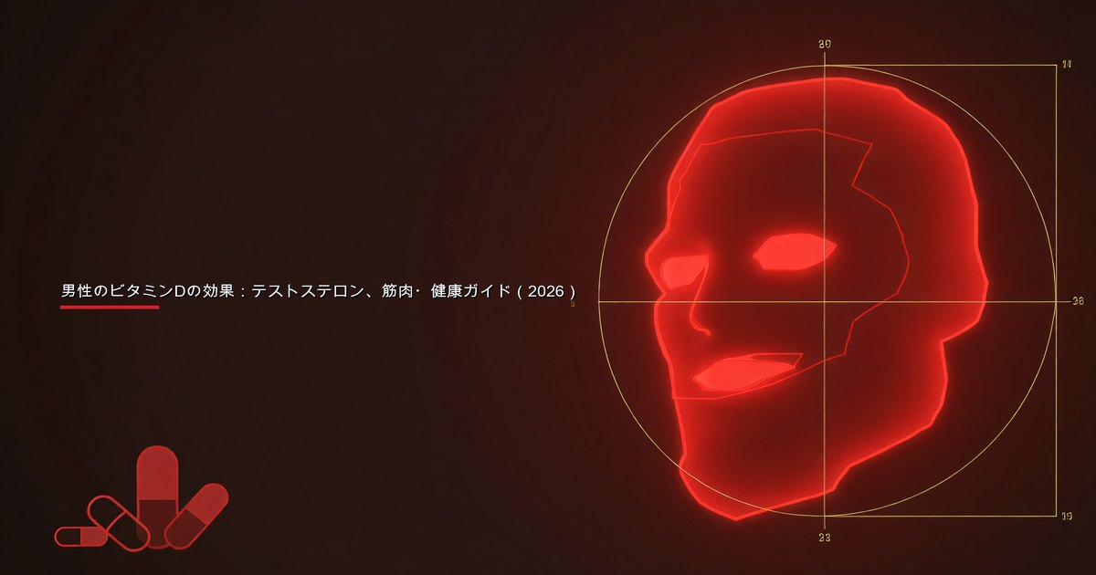 ビタミンDのサプリメントカプセルと太陽の光が男性のビタミンDの効果を示すイメージ