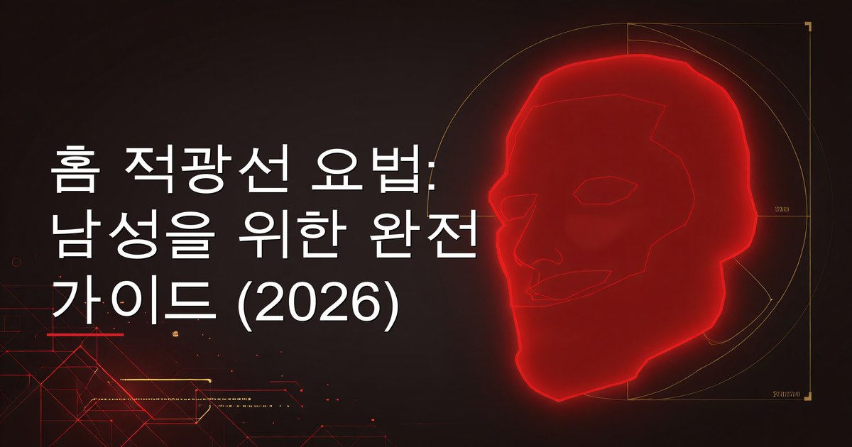 스킨케어 루틴의 일환으로 집에서 적광선 요법 패널을 사용하는 남성