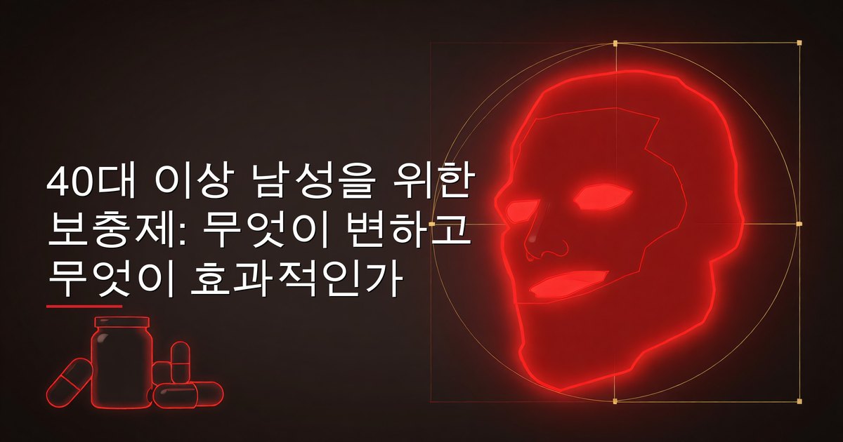 40대 이상 남성을 위한 보충제 — 비타민 D, 오메가-3, 마그네슘 및 기타 타겟 영양소가 깨끗한 표면에 배열된 이미지