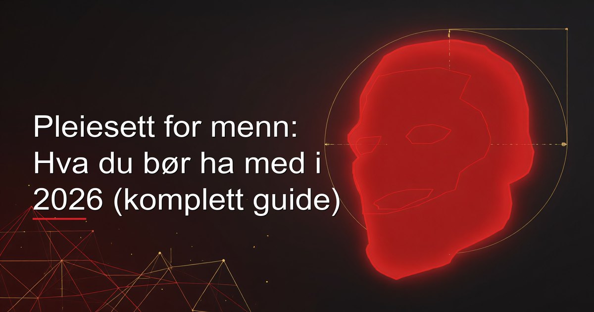 Essensielle pleieartikler for menn lagt ut på et bademøbel