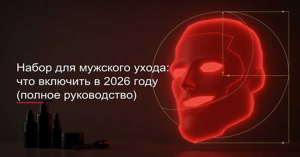 Базовый набор для мужского ухода, разложенный на столешнице в ванной