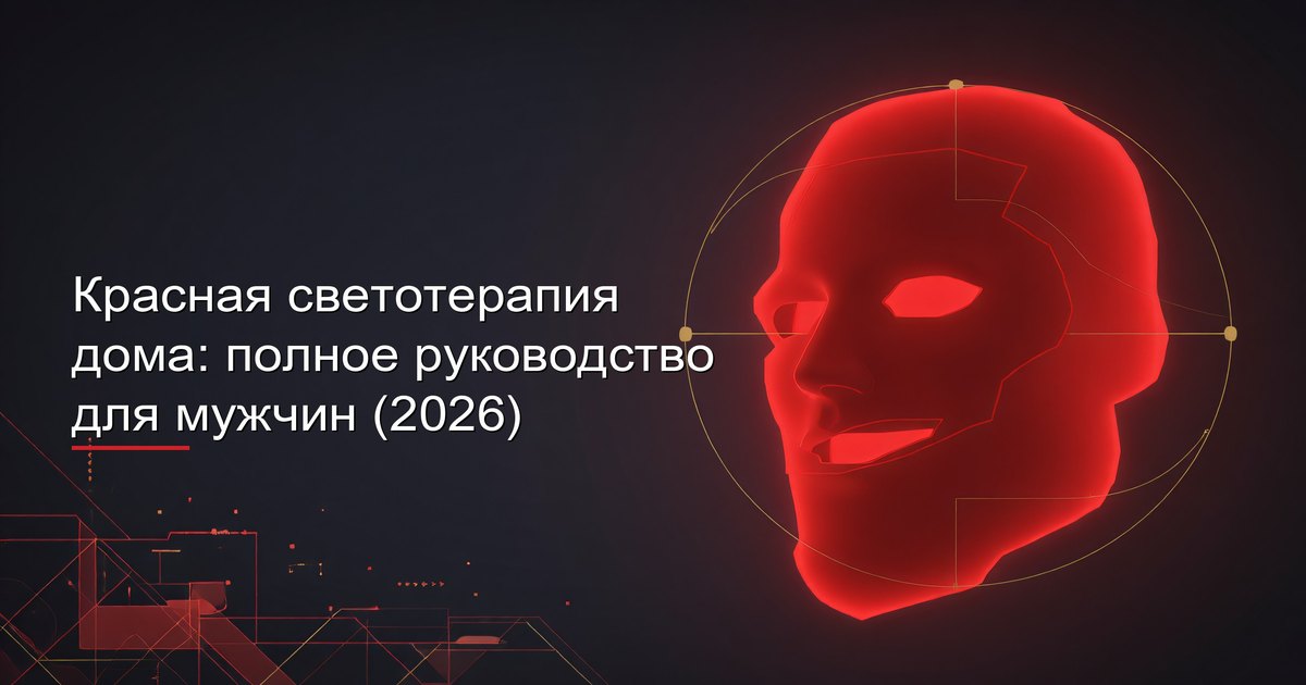 Мужчина использует панель красной светотерапии дома как часть рутины ухода за кожей