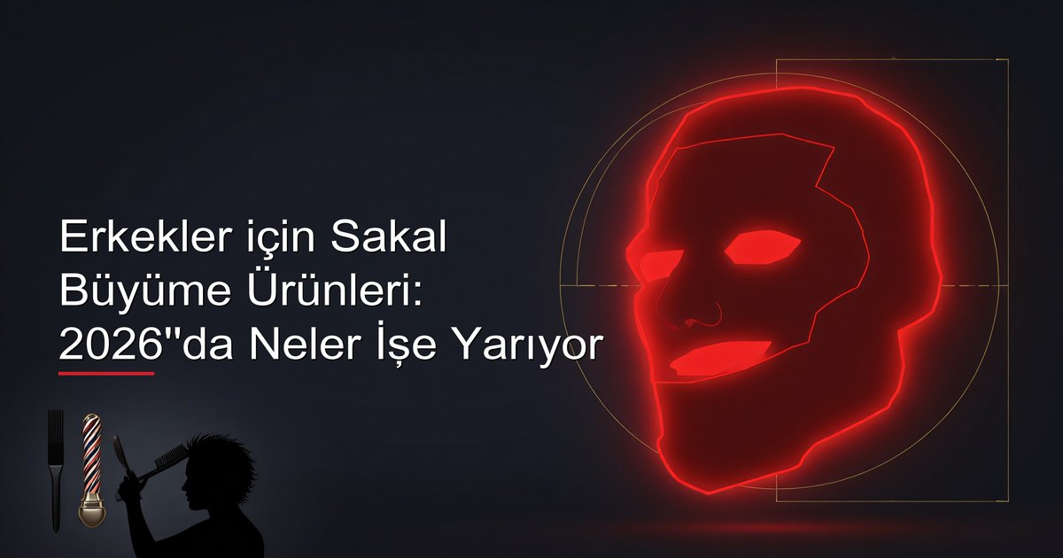 Yağlar, serumlar ve bir dermaroller dahil olmak üzere sakal büyüme ürünlerini inceleyen bir adam